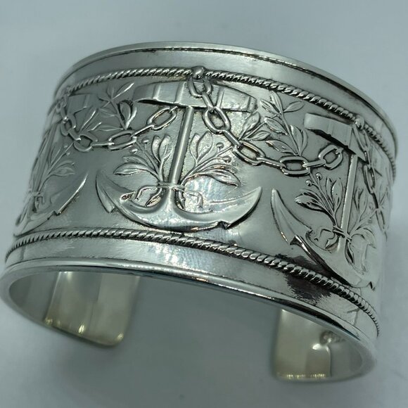 Vintage Tiffany & Co. Makers Anchor Motif Cuff Bracelet Sterling Silver 6.25" - Picture 3 of 16